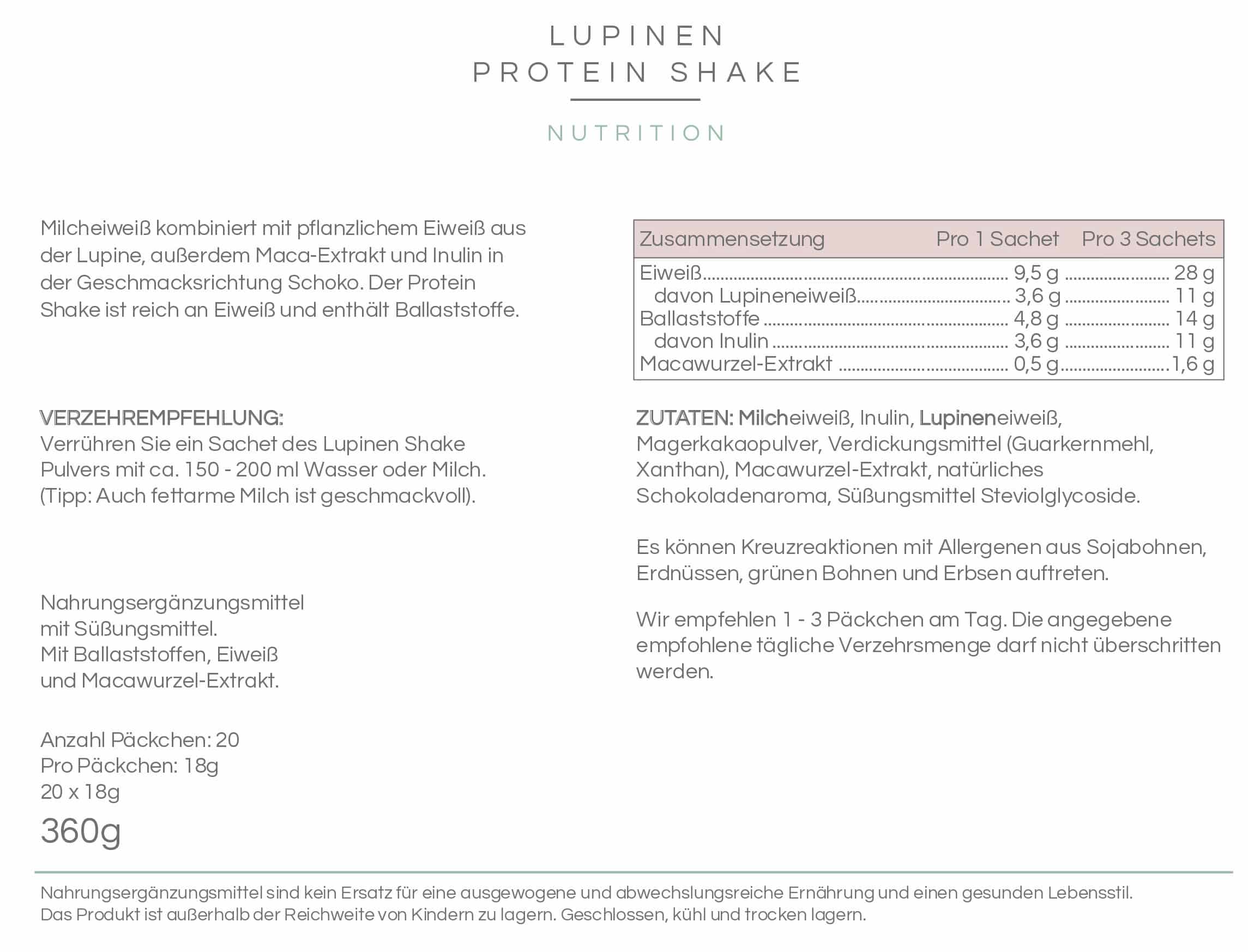 LUPINEN PROTEIN SHAKE - 20 Sachets LUPINEN PROTEIN SHAKE - 20 Sachets